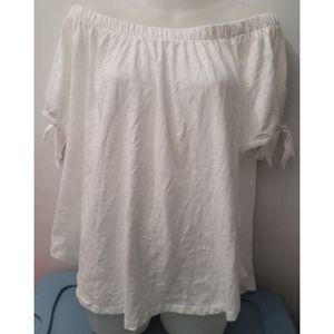 L.O.G.G WOMENS BOHO OFF THE SHOULDER WHITE TIE ARM 100% COTTON BLOUSE SIZE L